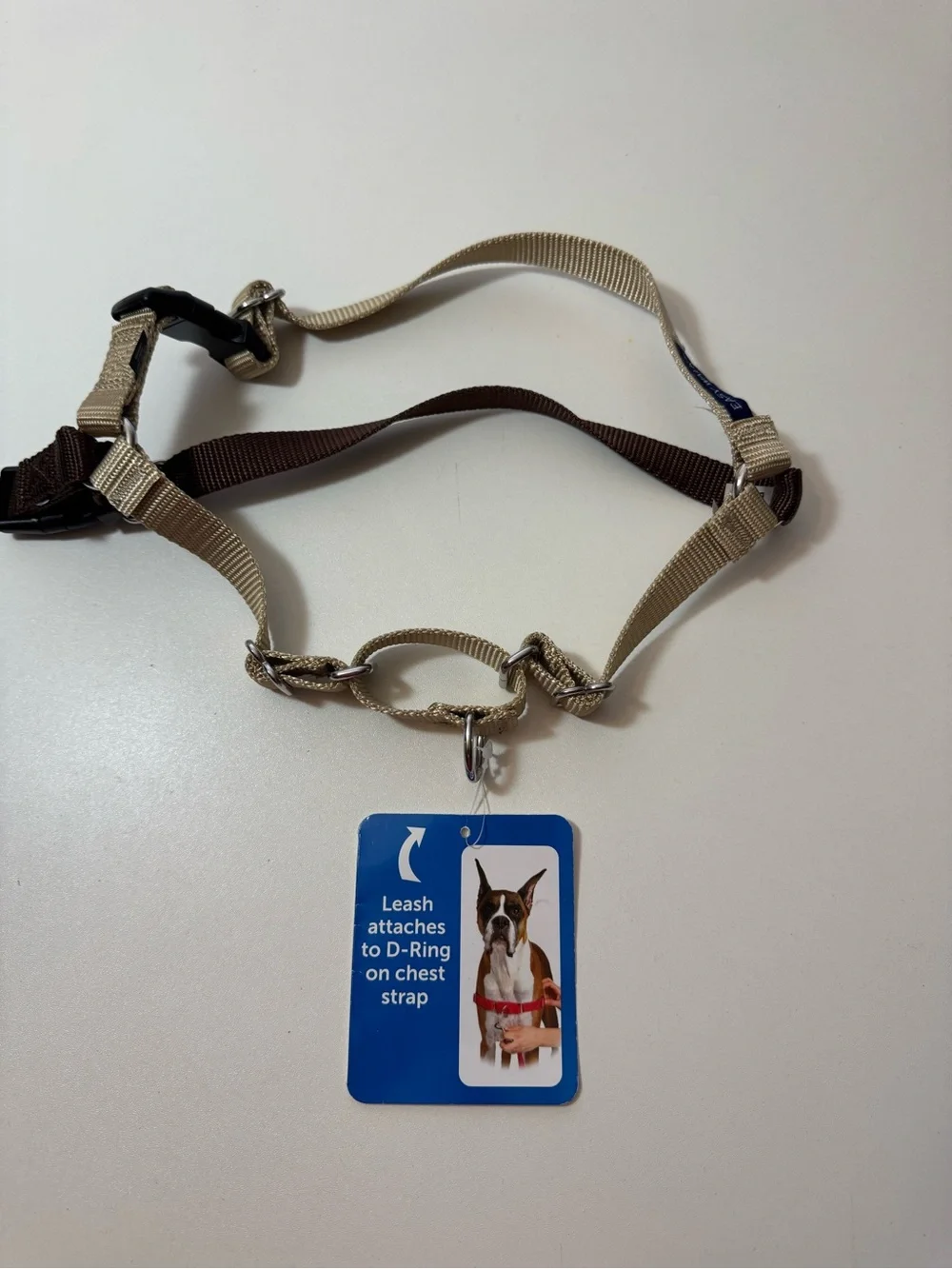 Tan and Brown Dog Harness with Metal D-Ring-  Medium